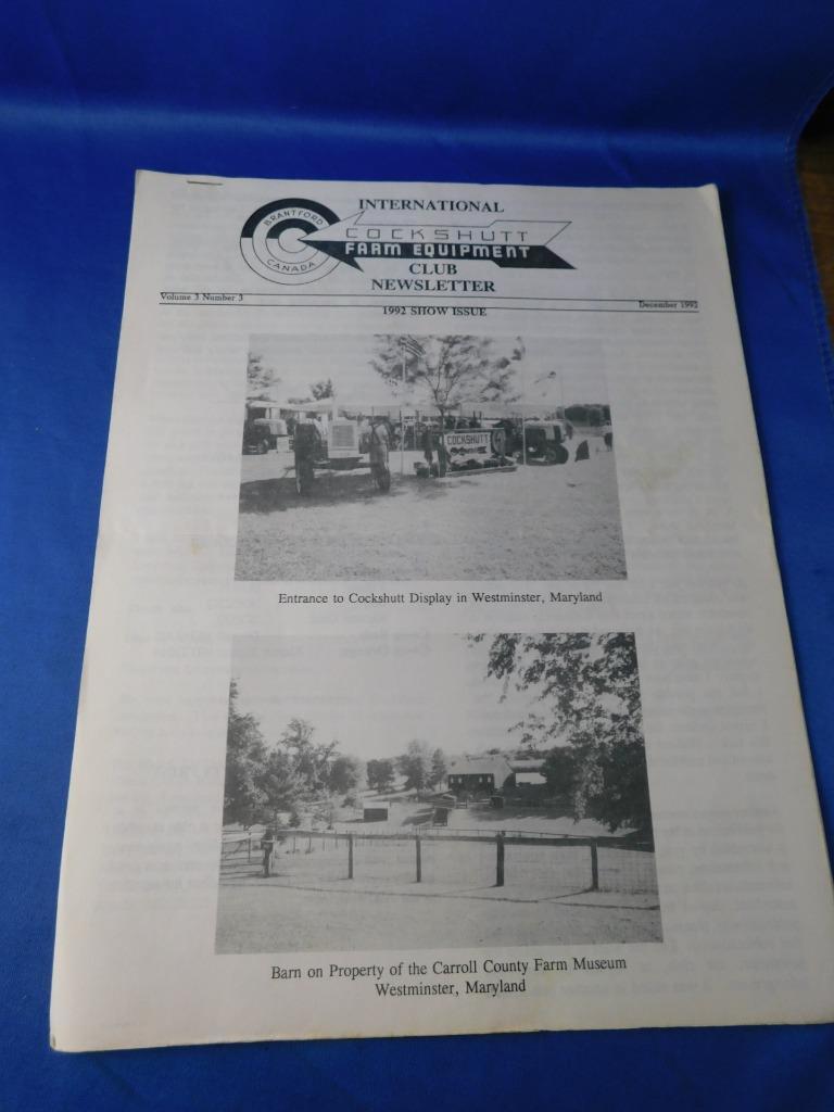 COCKSHUTT FARM EQUIPMENT CLUB NEWSLETTER INTERNATIONAL DECEMBER 1992 SHOW ISSUE