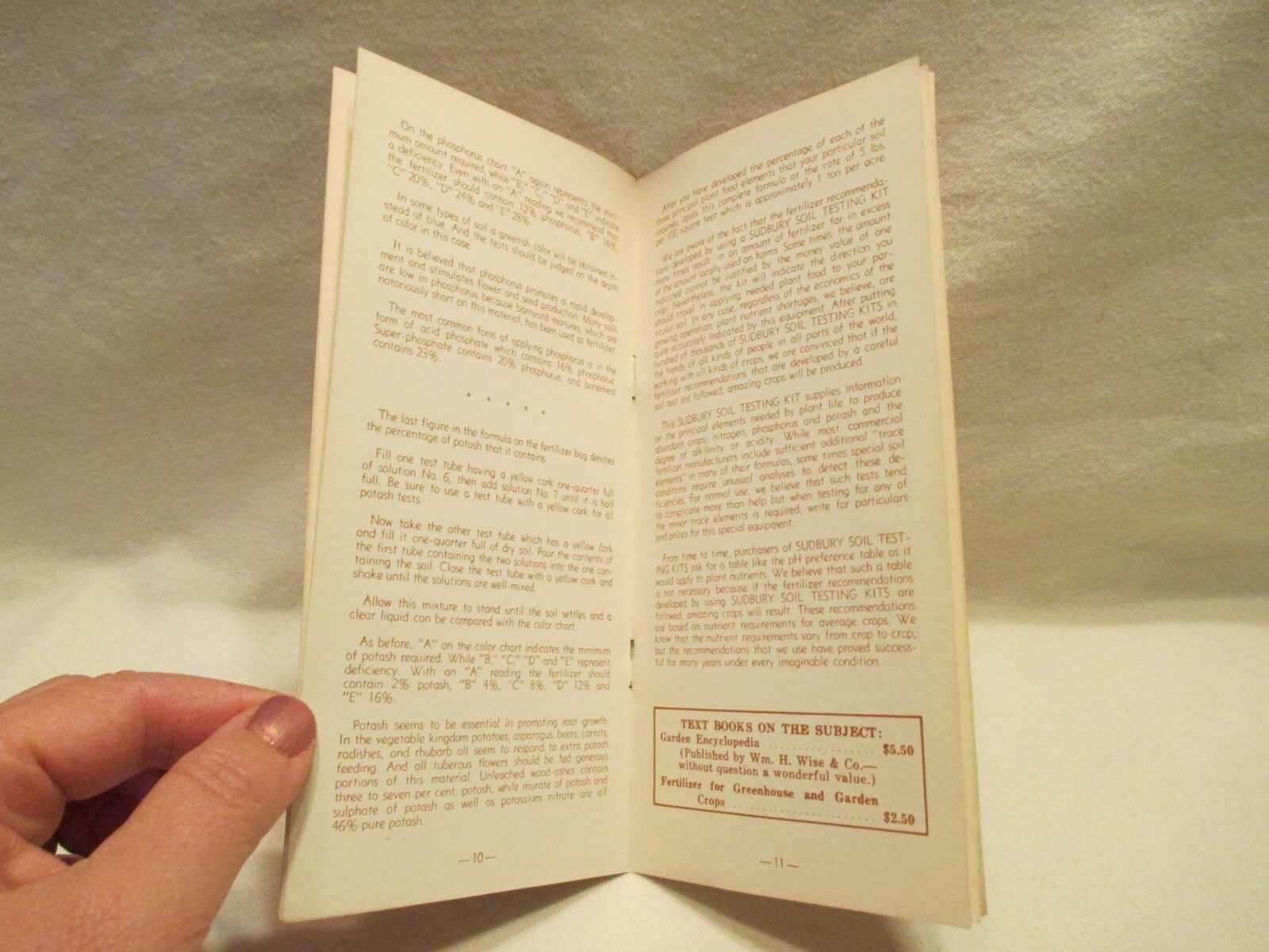Instructions for Soil Testing-Sudbury Garden Soil Test Kit Vintage Booklet
