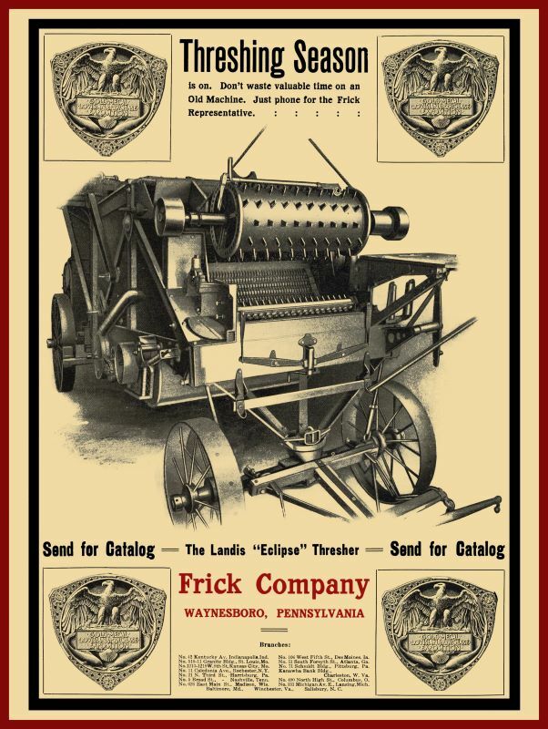 1905 Frick Mfg. NEW Metal Sign: Landis Eclipse Thresher – Waynesboro, PA