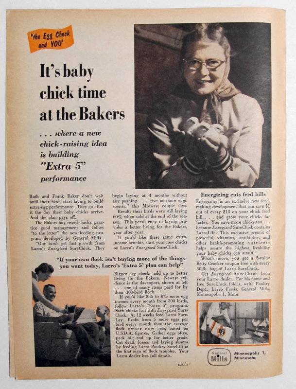 Orig 1957 Poultry Feed Ad Photo featuring Frank & Ruth Baker of Midwest USA