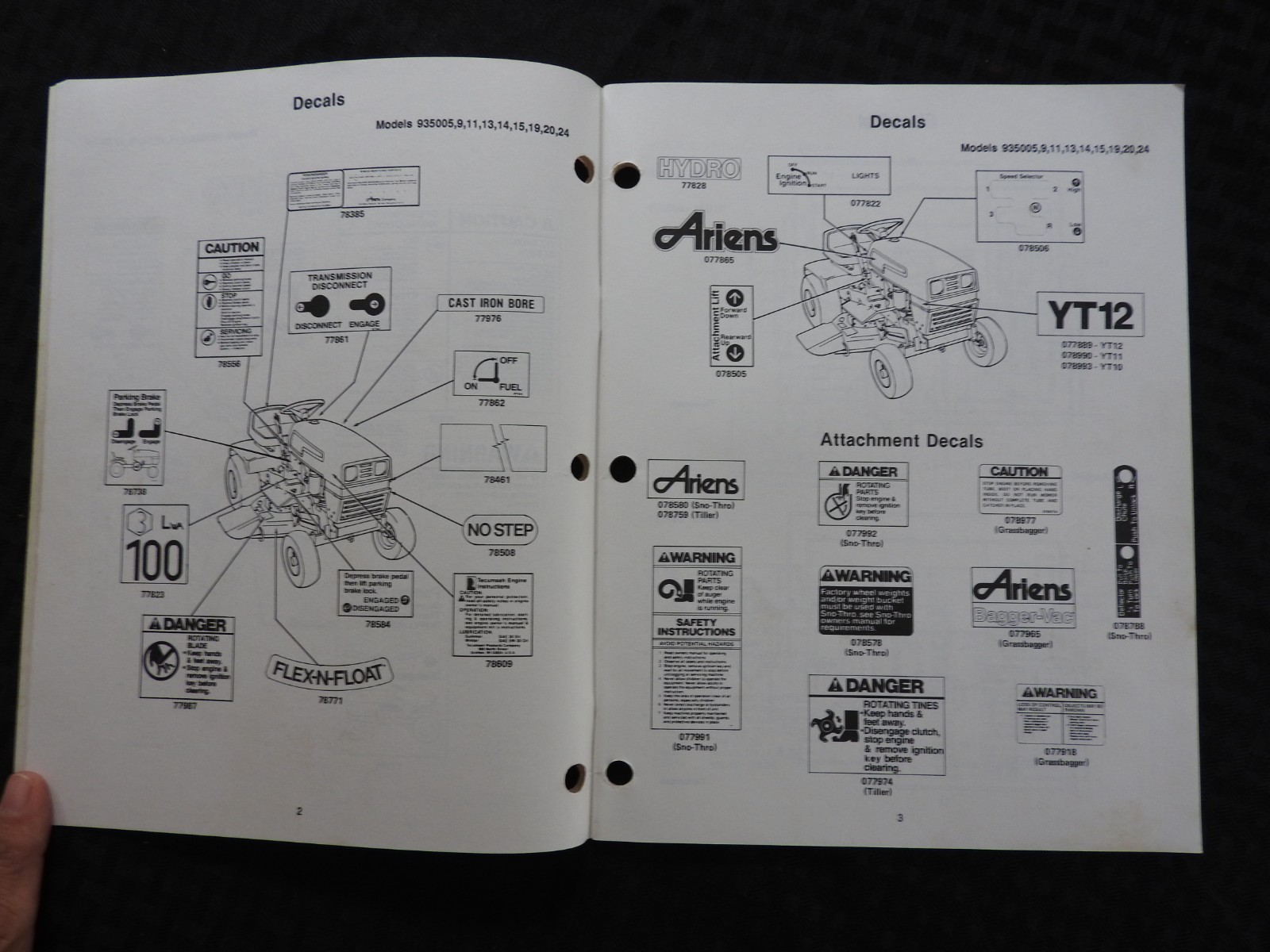 GENUINE ARIENS SIERRA 935 SERIES LAWN TRACTOR PARTS CATALOG MANUAL CLEAN 1989