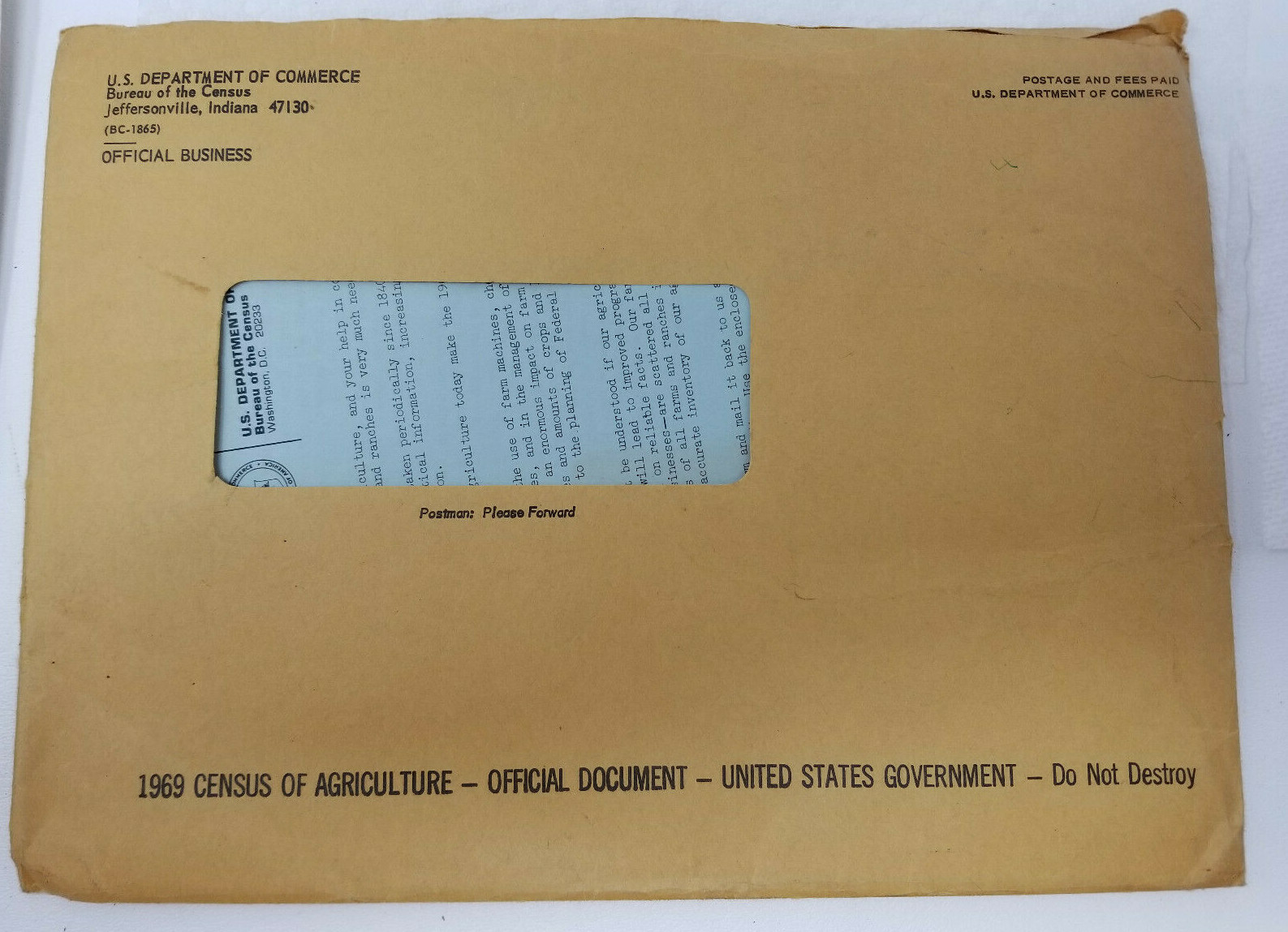 Federal United States Census of Agriculture Commerce 1969 Form 69-A1 and Manuals