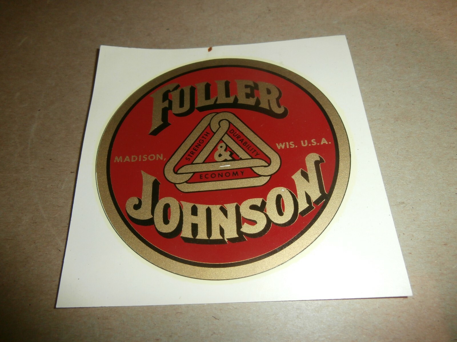 Vintage Fuller Johnson Madison WIS Engine Water Decal Emblem from Roto-Cal