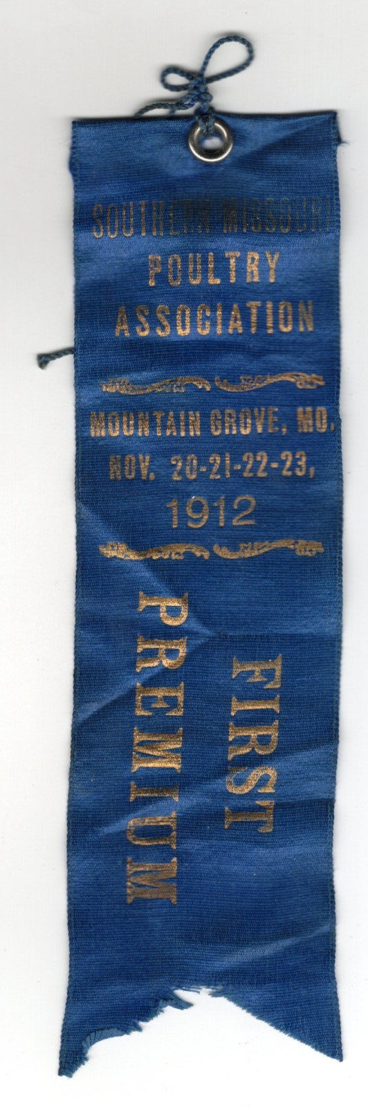 1912 – Southern Missouri Poultry Association Mountain Grove MO Ribbon XL2Z