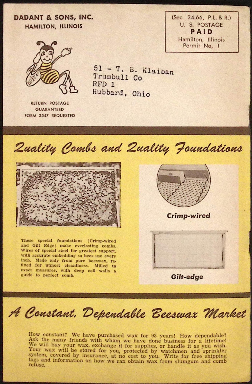 1956 Lewis Dadant Bee Supplies Catalog Dadant & Sons Inc Hamilton IL