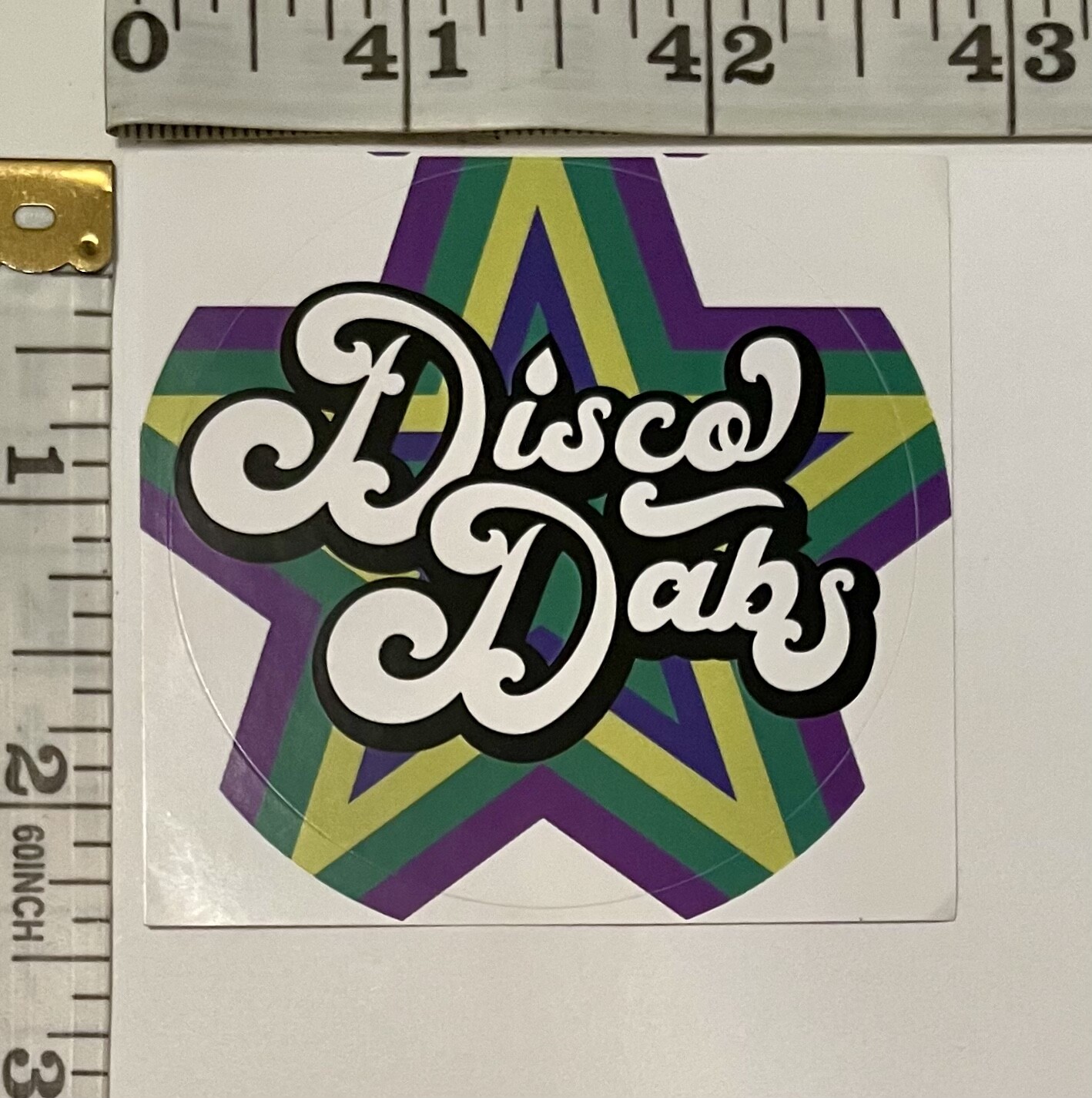 Disco Dabs 2.5&Prime; ROUND GLOSSY PAPER STICKER; OREGON, USA CANNABIS CONCENTRATE AD