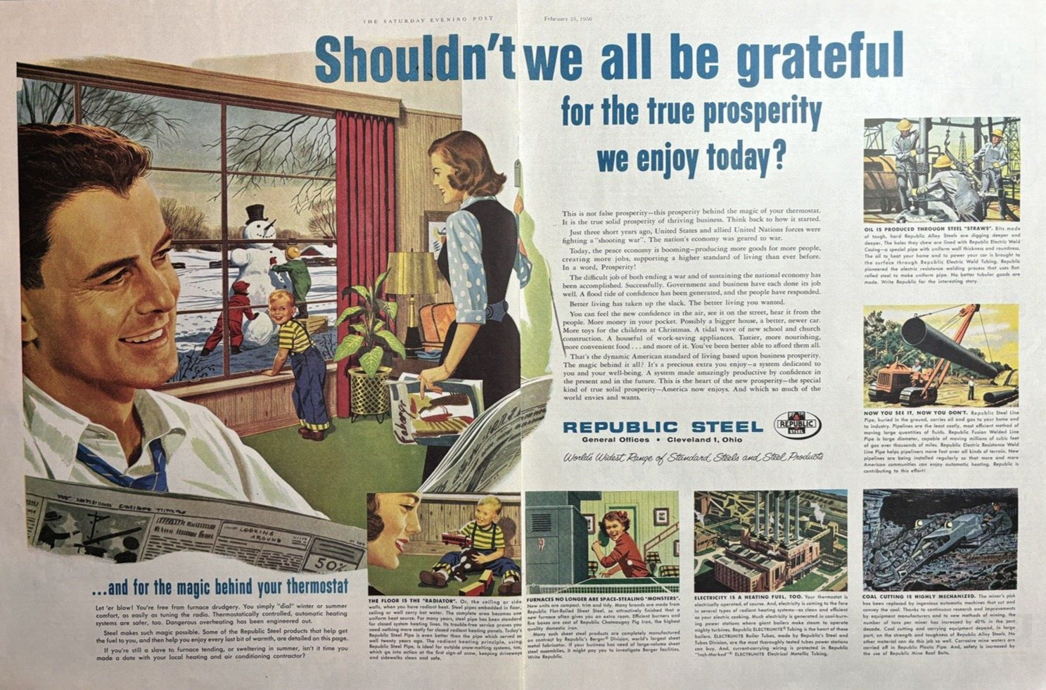 1956 Republic Steel Cleveland Ohio Standard Products Coal Cutting VTG Print Ad