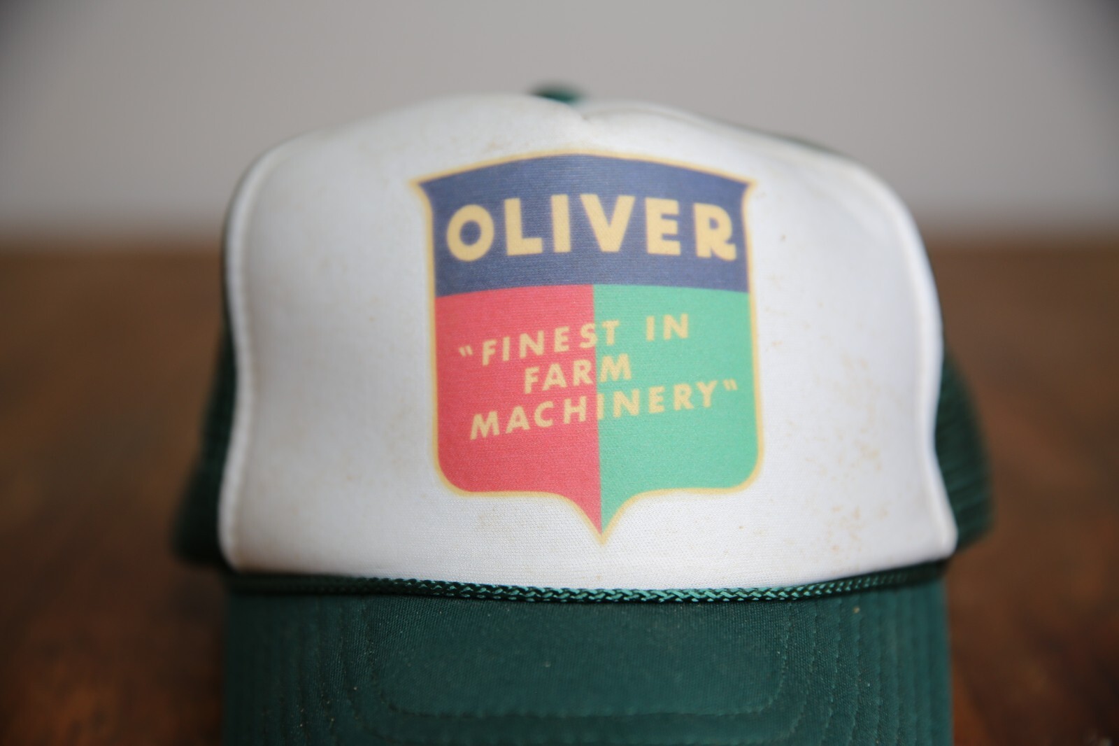 Oliver Tractor Cap Vintage Split Shield Logo Farm trucker Hat Mesh Back Green