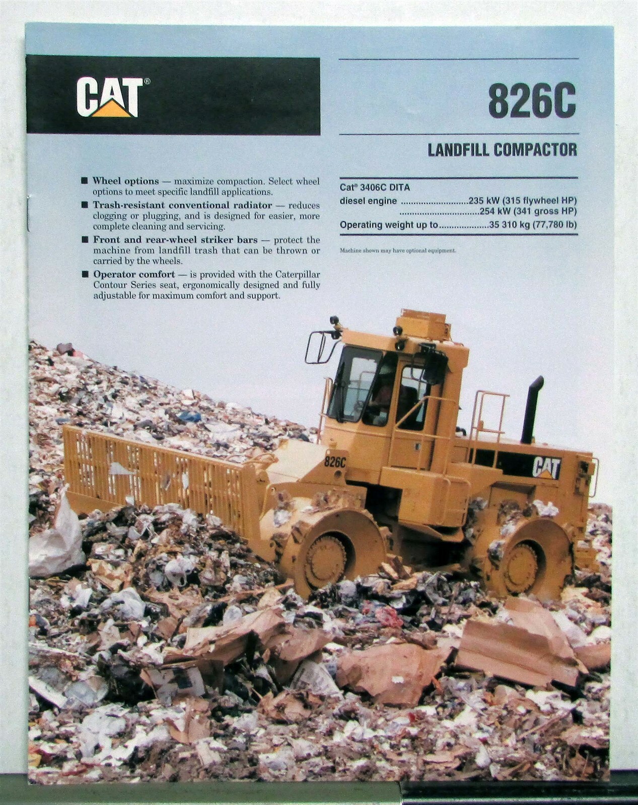 1994 Caterpillar 826C Landfill Compactor Specs Construction Sales Brochure
