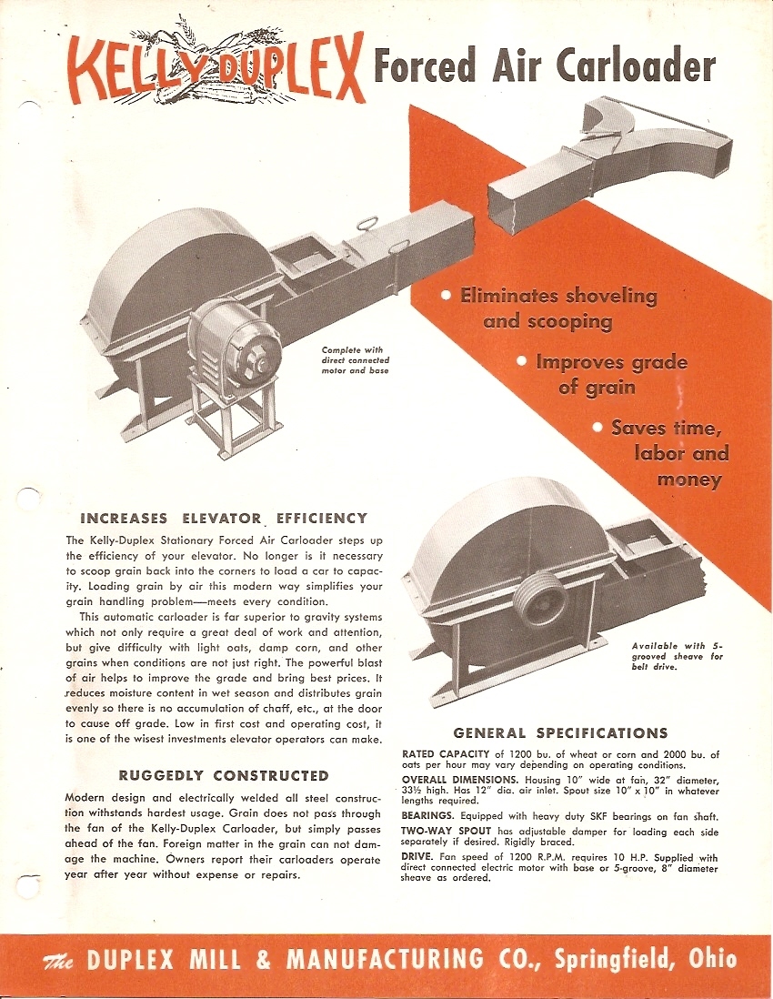 Farm Equipment Brochure – Kelly Duplex – Forced Air Rail Car Loader (F3382)