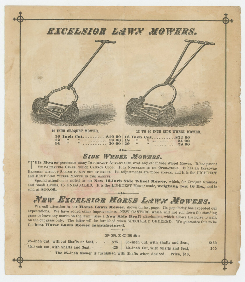 J.M. Warren Hardware Iron Excelsior Lawnmowers 1880&rsquo;s Trade Card