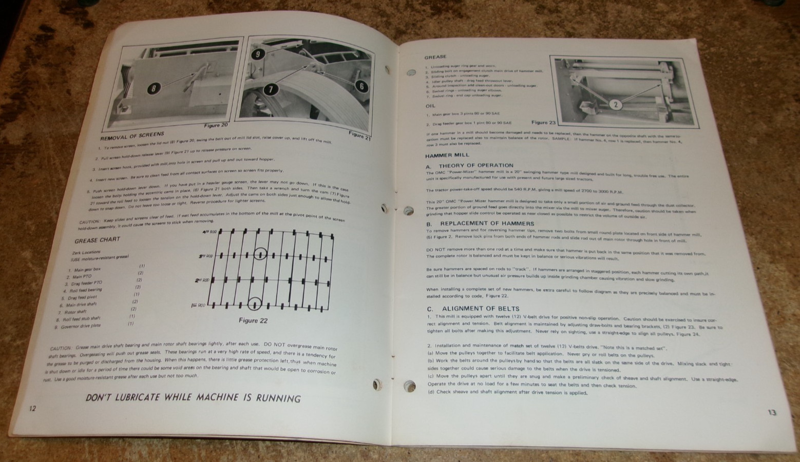 vintage owatonna 95 mixer + 160 bale shredder parts/operators manual good used