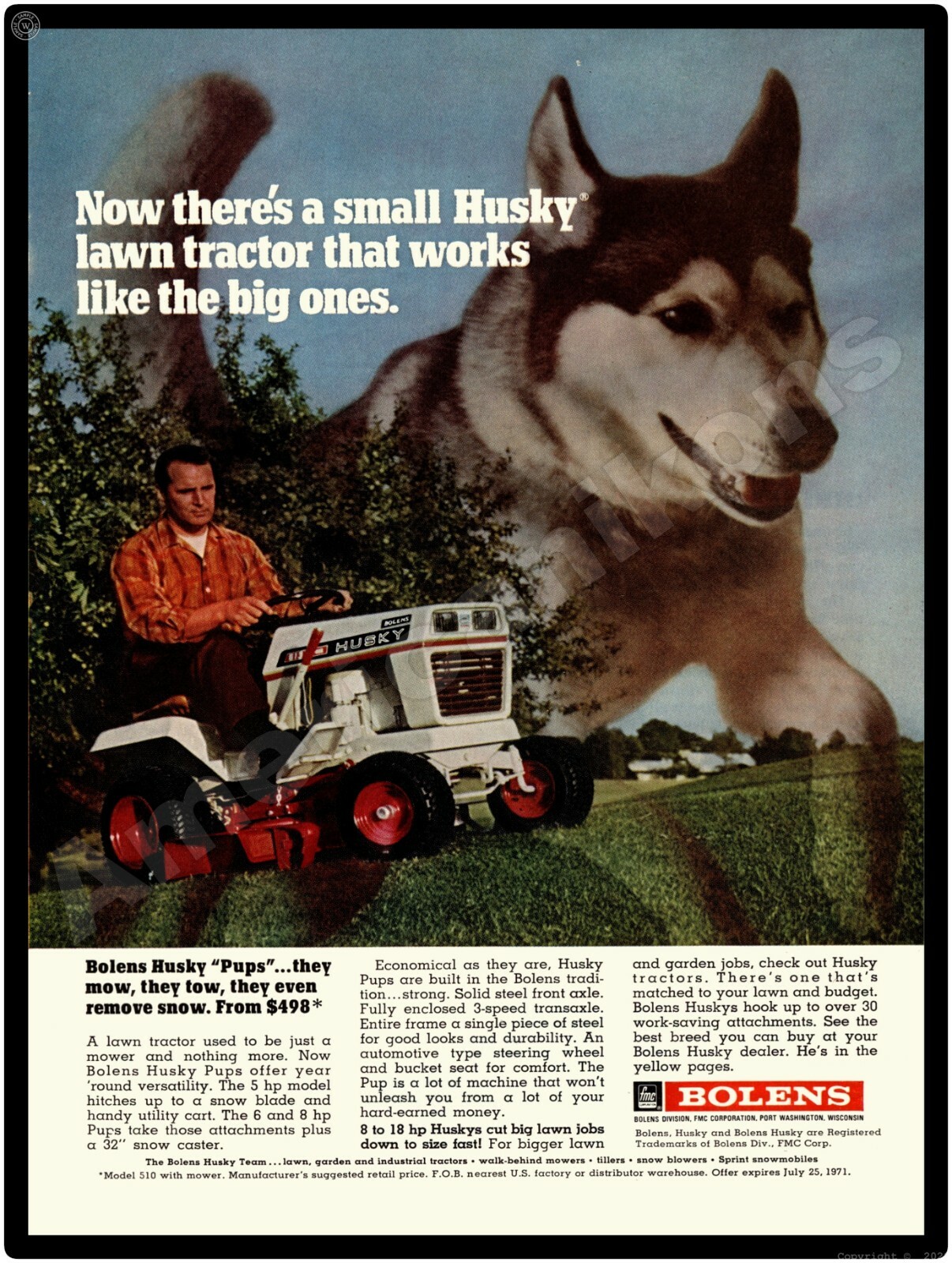 1971 Husky Pup Lawn Mowers,Garden Tractors New Metal Sign