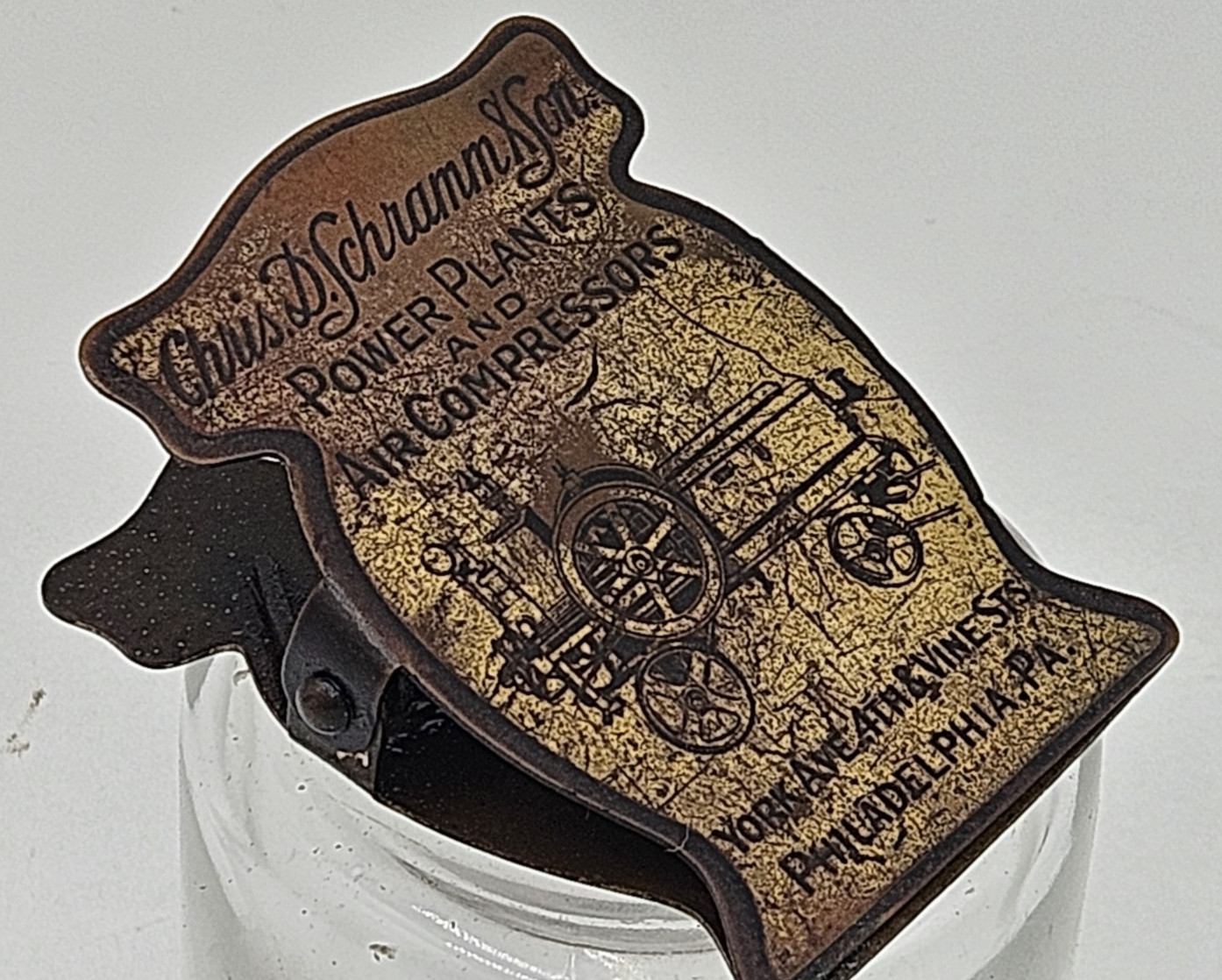 Rare Advertising Paper Clip, Schramm Power plants & Compressors Hit Miss Engines