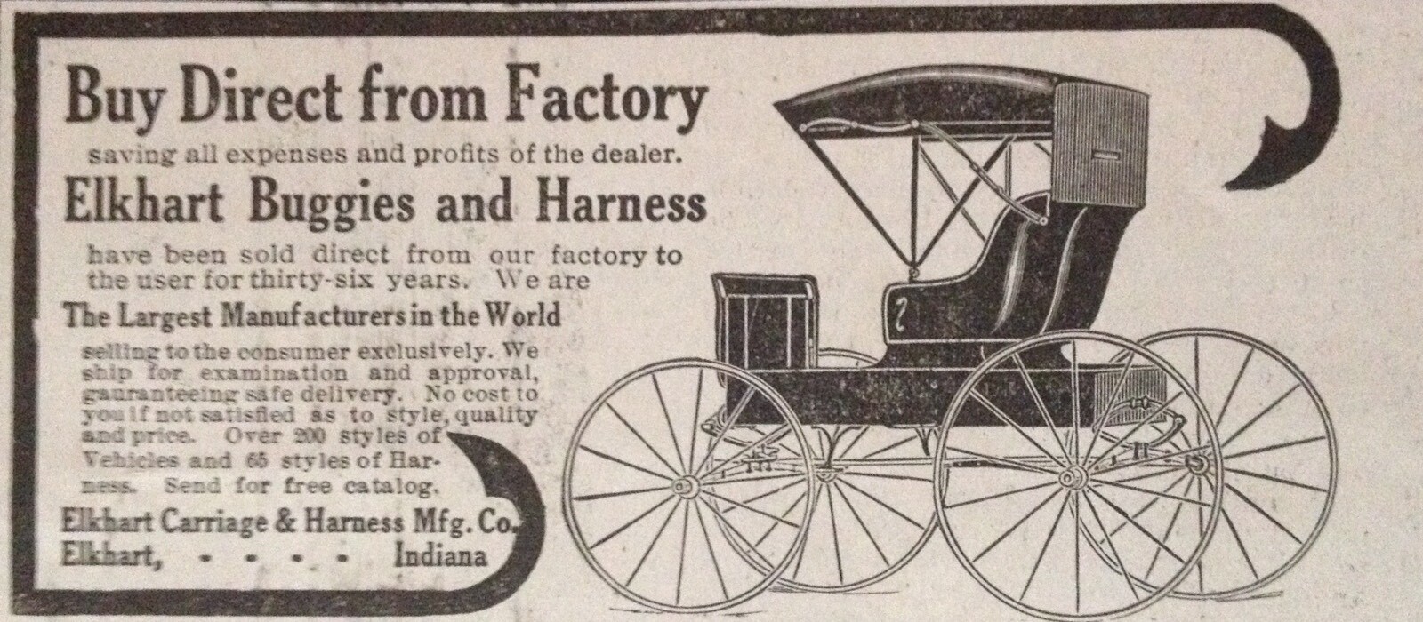 1909 AD(XF4)~ELKHART CARRIAGE & HARNESS MFG. CO. IND. ELKHART BUGGIES
