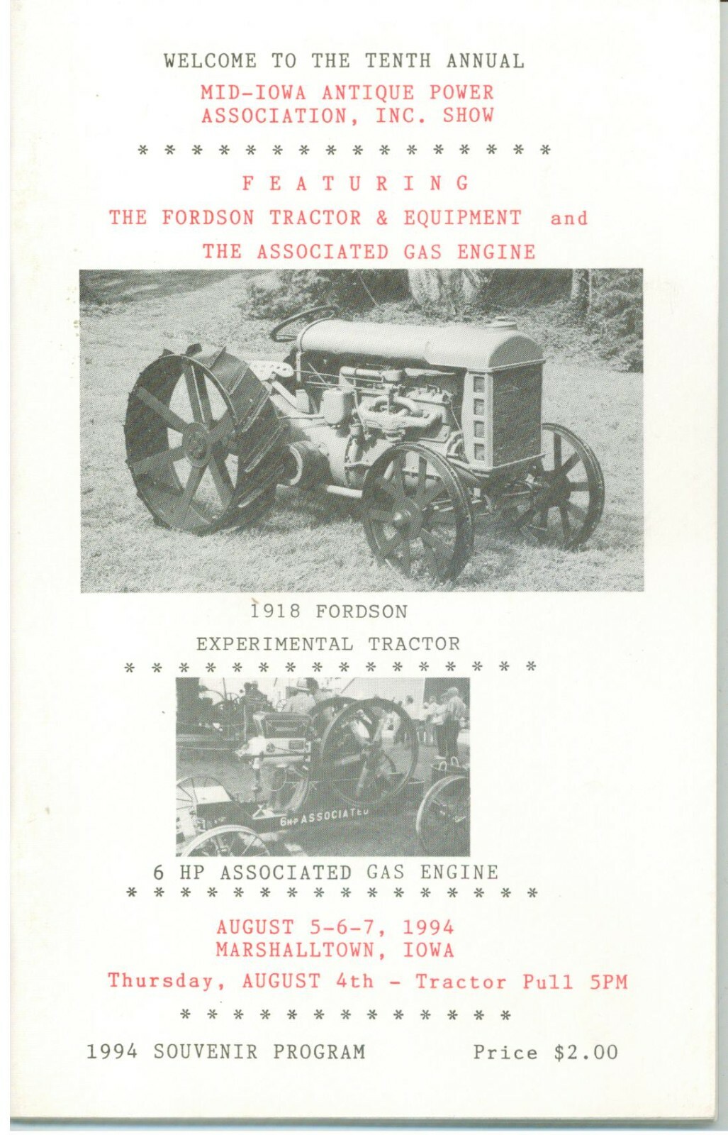 1994 10th Mid-Iowa Antique Power Association Show Souvenir Program Tractor