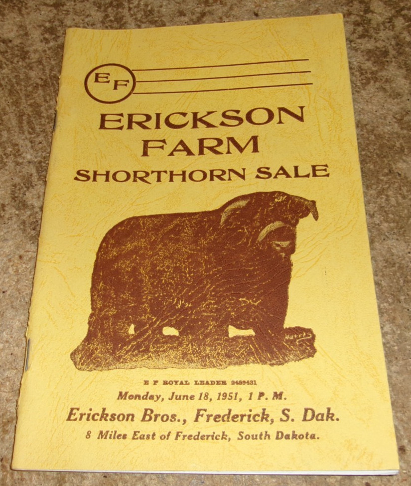 1951 june 18 erickson farm frederick,sd shorthorn cattle sale booklet good used