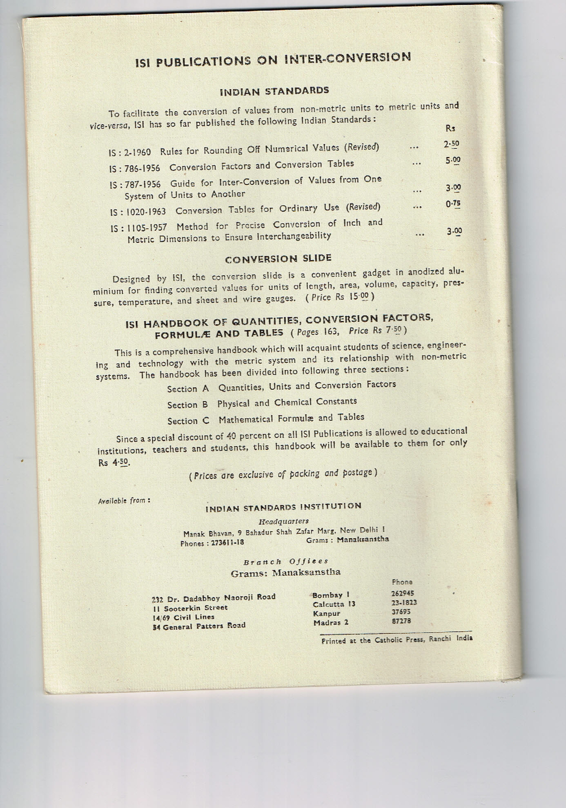 Vintage 1960s Farm Brochure India New Delhi Indian Standard Conversion Tables
