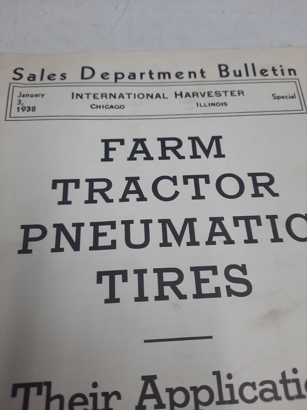 Vintage Ih International Harvester Farm Tractor Pneumatic Tires Sales Bulletin
