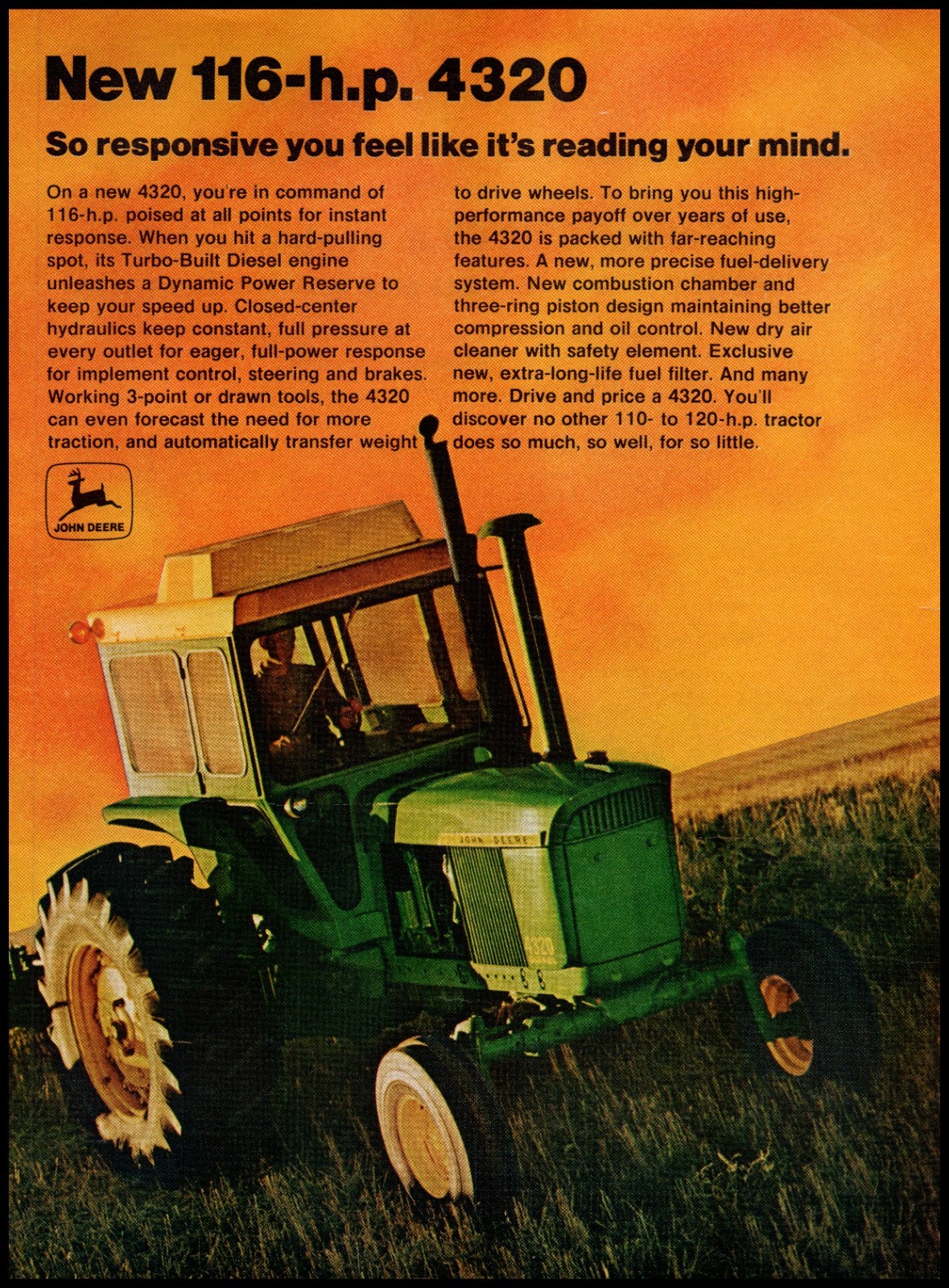 1971 John Deere 116-hp 4320 Diesel Farm Tractor 70&rsquo;s Vintage 2-Page Print Ad #2
