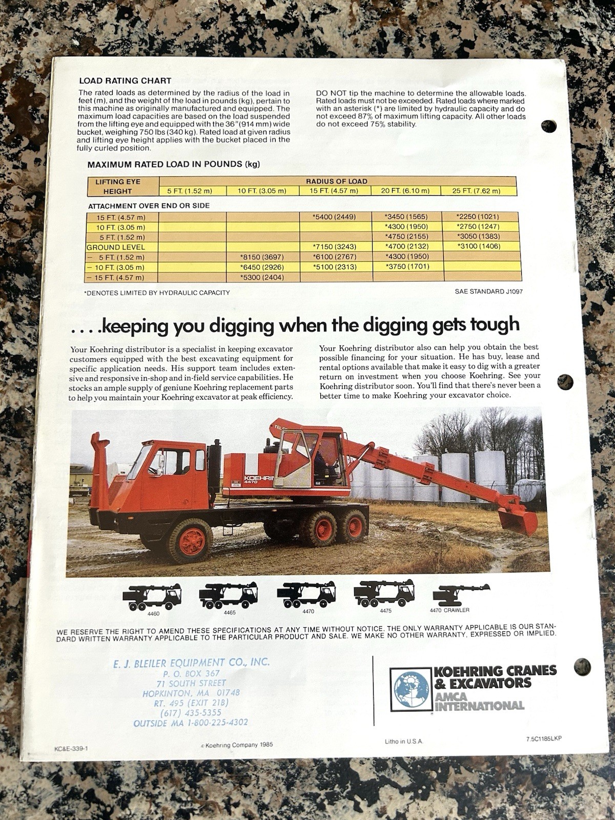 Koehring Model 4470 Teleskoop Hydraulic Excavator Brochure 10 pages (1985)