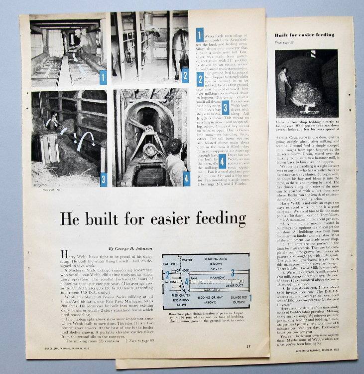 Original 1955 Dairy Photo Article of Farmer Harry Webb of Paw Paw Michigan