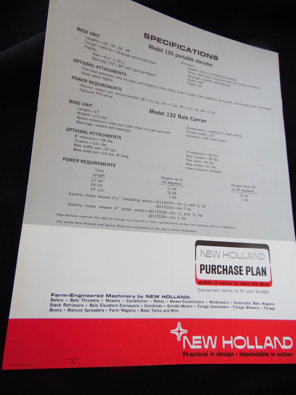 VINTAGE SPERRY RAND NEW HOLLAND ELEVATORS & CONVEYORS EQUIPMENT CATALOG/BROCHURE