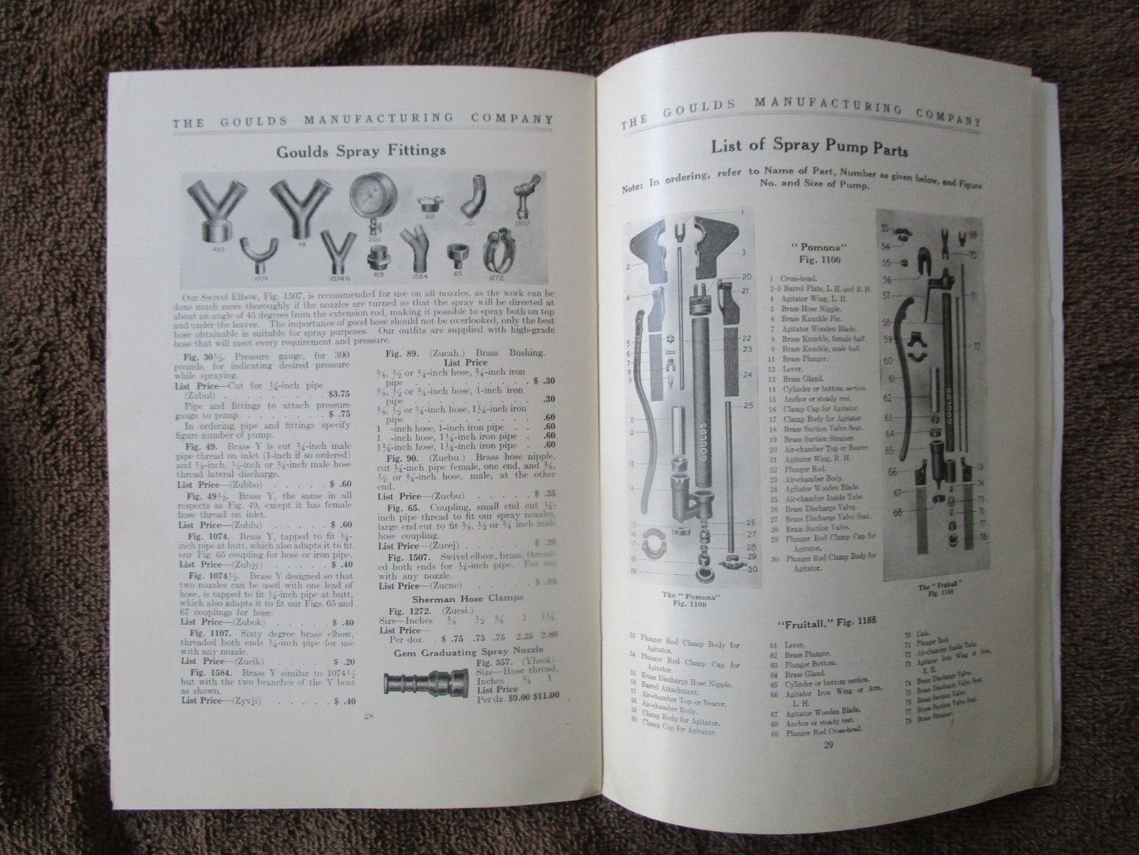 GOULDS MANUFACTURING CO. SPRAYERS – SENECA FALLS, N.Y. – Catalog/Prices – 1916