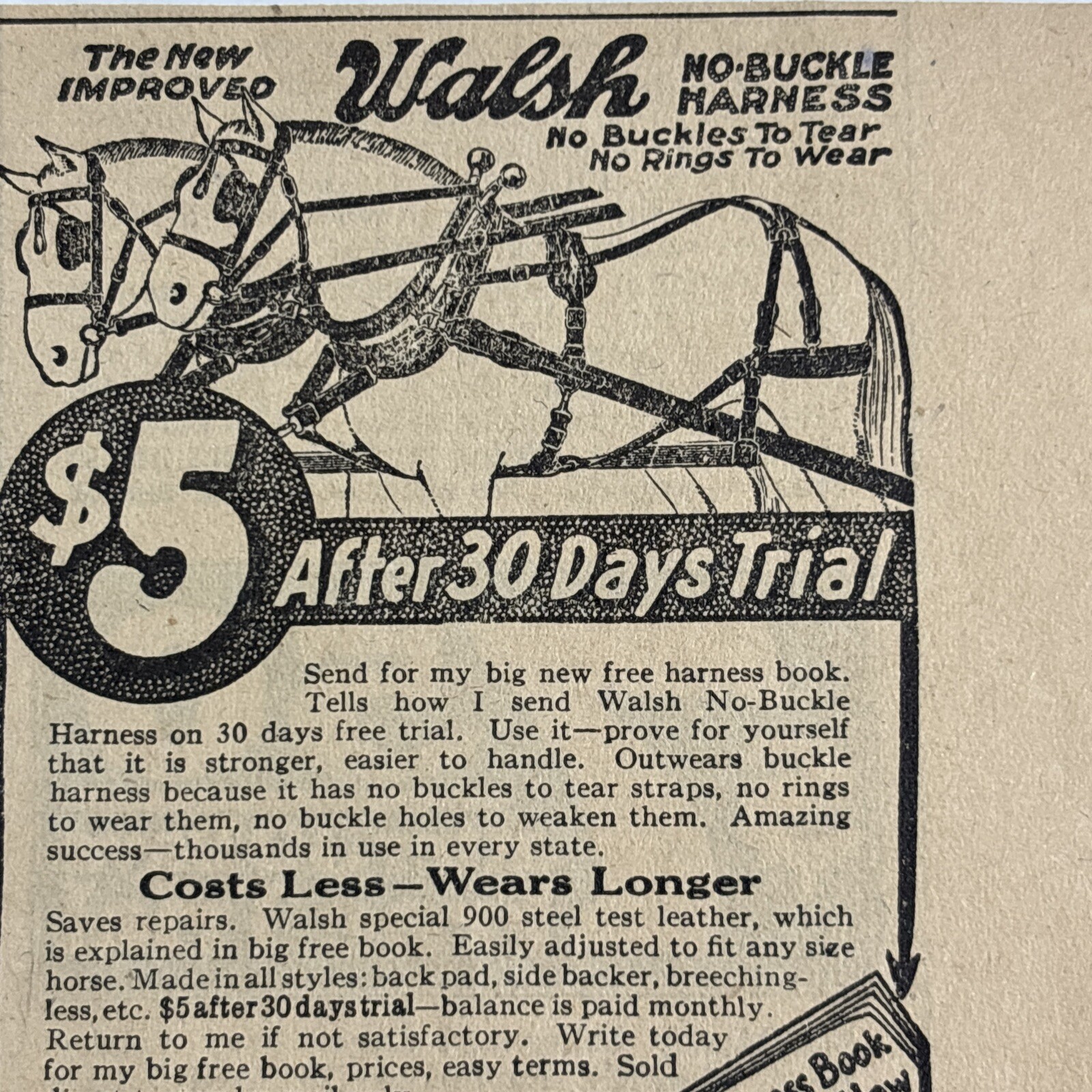 1924 Walsh Harness Company 64 Keefe Ave Milwaukee Wisconsin work horse Print Ad