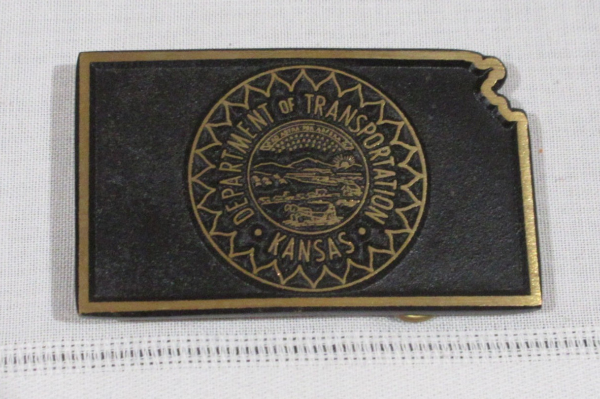 Vintage Kansas Department of Transportation Brass Belt Buckle