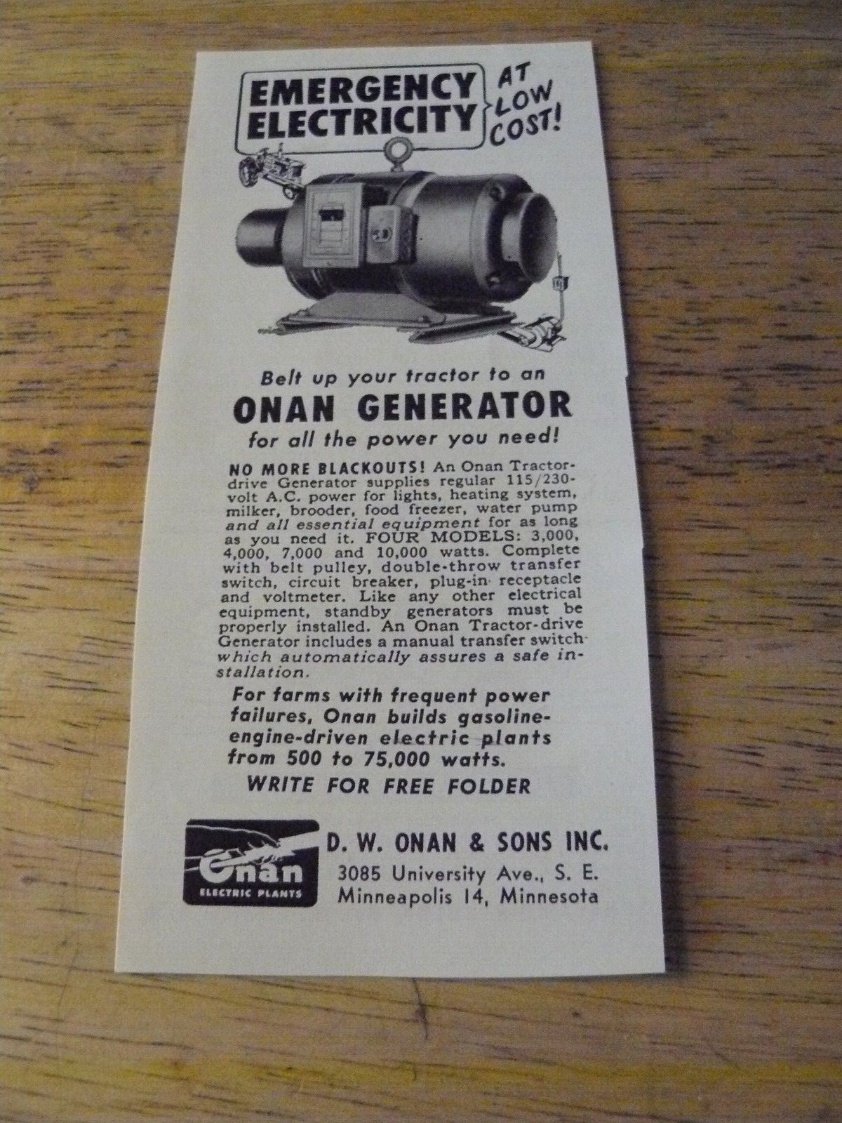 THE FARM QUARTERLY-SPRING 1957-AD- ONAN GENERATOR- D. W. ONAN & SONS/MINNEAPOLIS