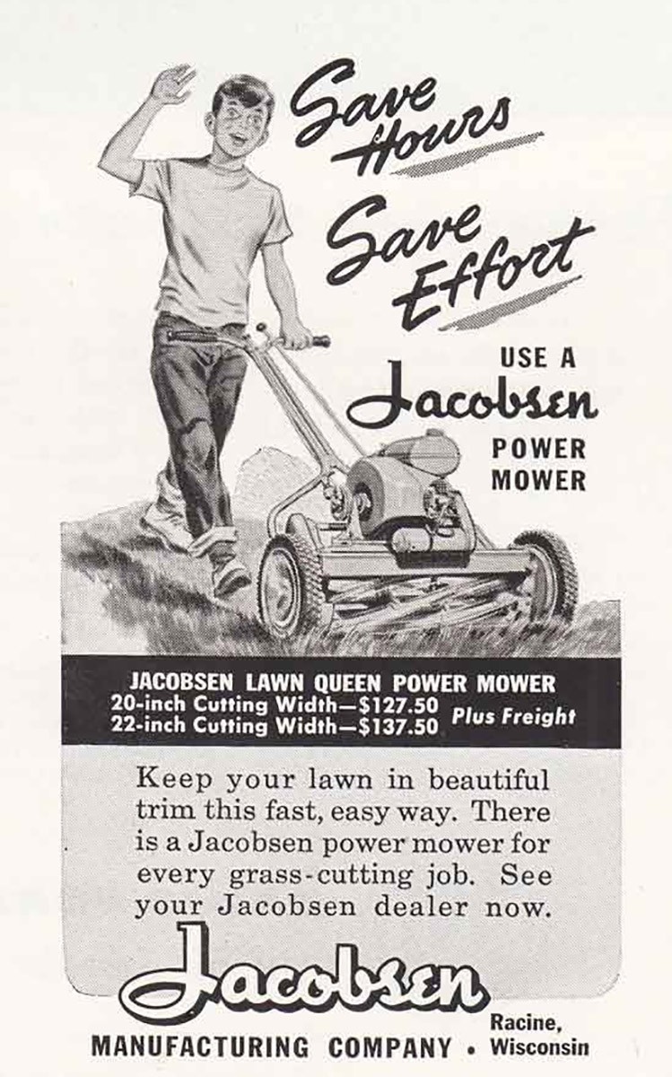 1950 Jacobsen Lawn Queen Power Mower: Save Hours Vintage Print Ad