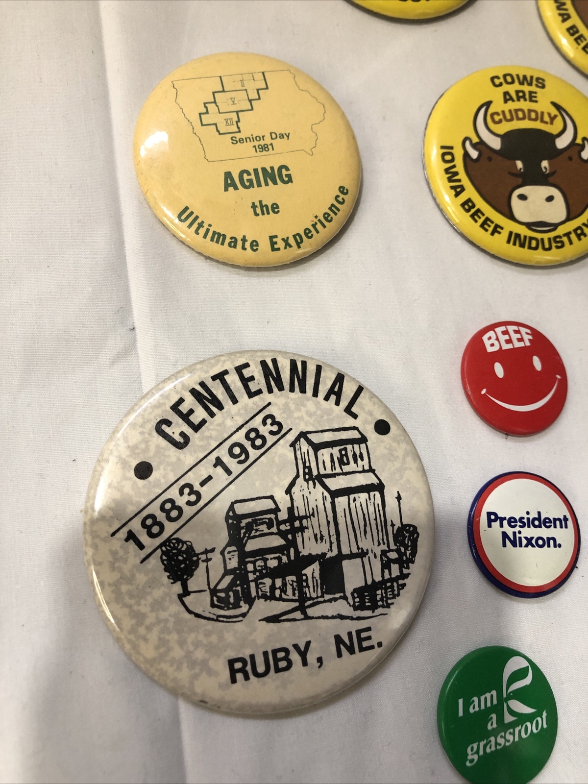 Vintage Iowa & Nebraska Advertising Political Buttons 1980s + Nixon 4 President