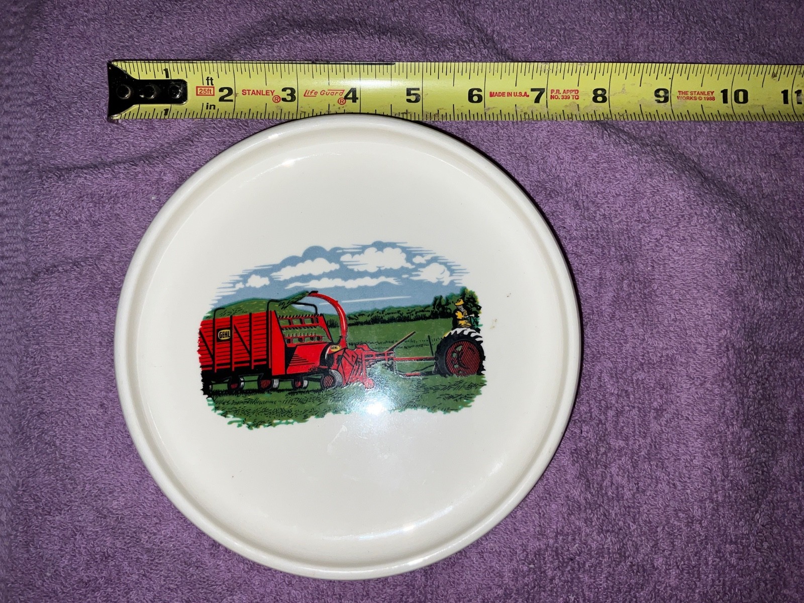 GEHL 59 ASHTRAY DISH CANDY NUT VINTAGE WHITE CERAMIC FARM SCENE Making Hay While
