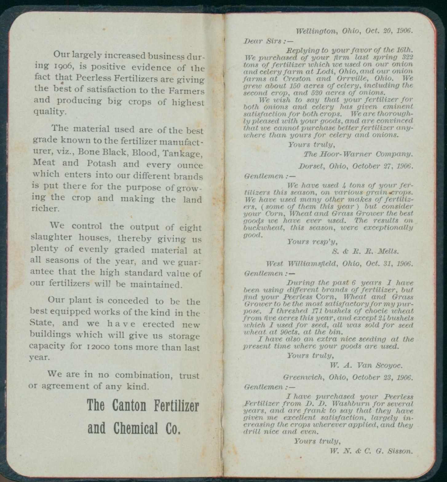 1906 Canton OH Fertilizer Chemical Co Peerless Corn Wheat Grass Grower Memo Pad