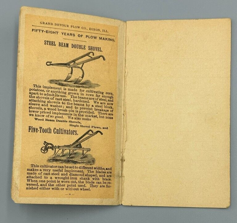 1895 GRAND DETOUR PLOW Co FARM Machinery Pocket Memo Ledger DIXON Illinois Adv