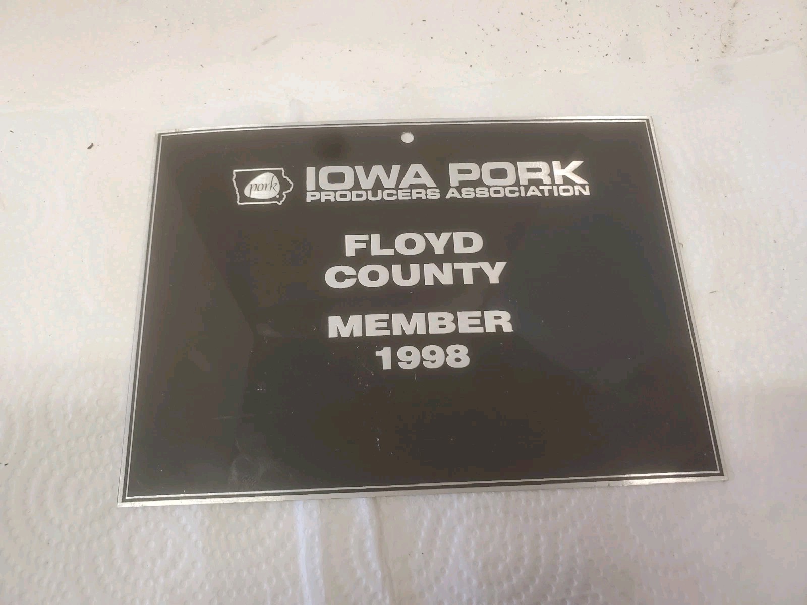 7-1/2&Prime; X 5-1/2&Prime; Metal Sign Iowa Pork Producers Association Floyd County 1998 Pig