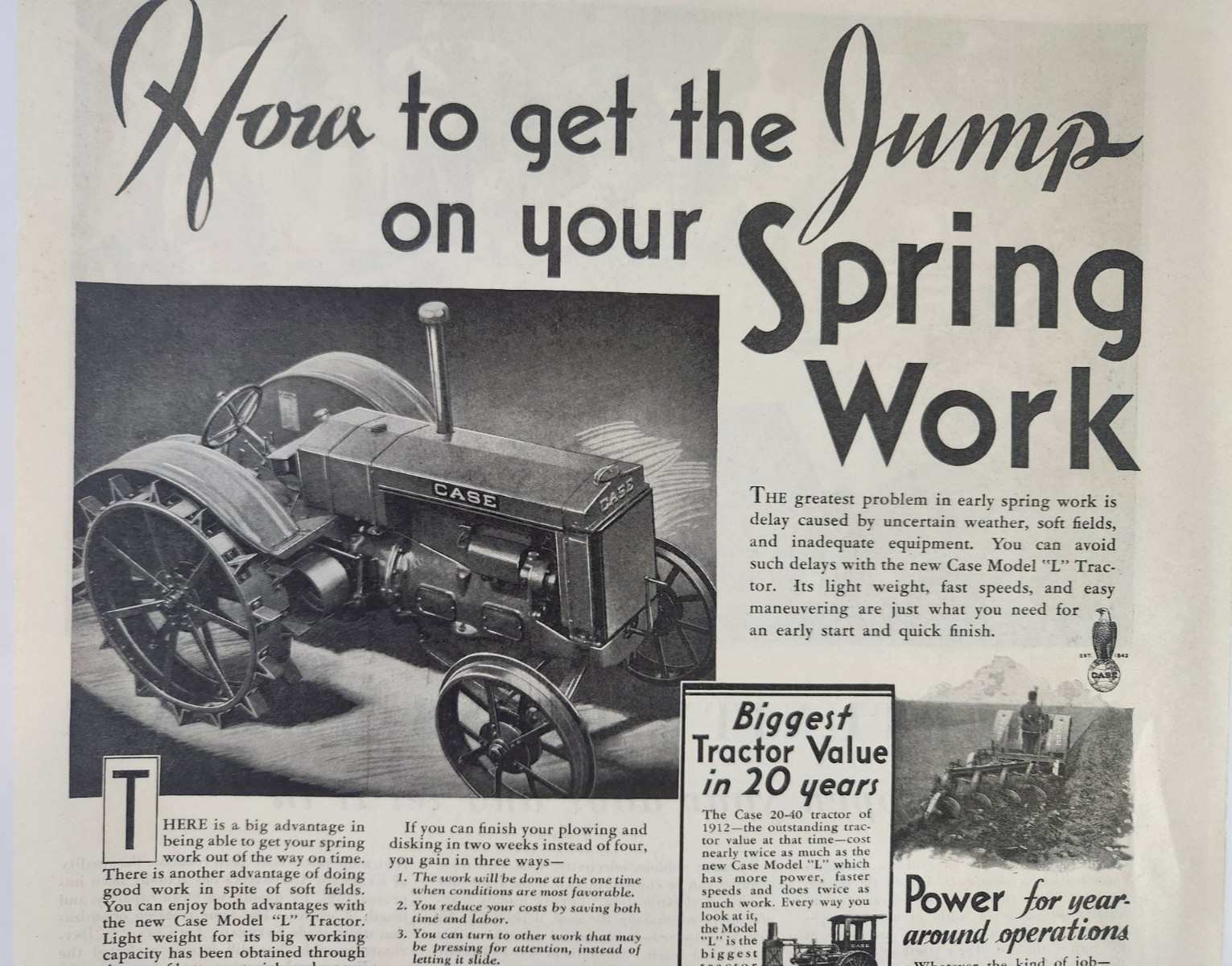 Model L Farm Farming Tractor Case Vintage 1932 Ad Magazine Print