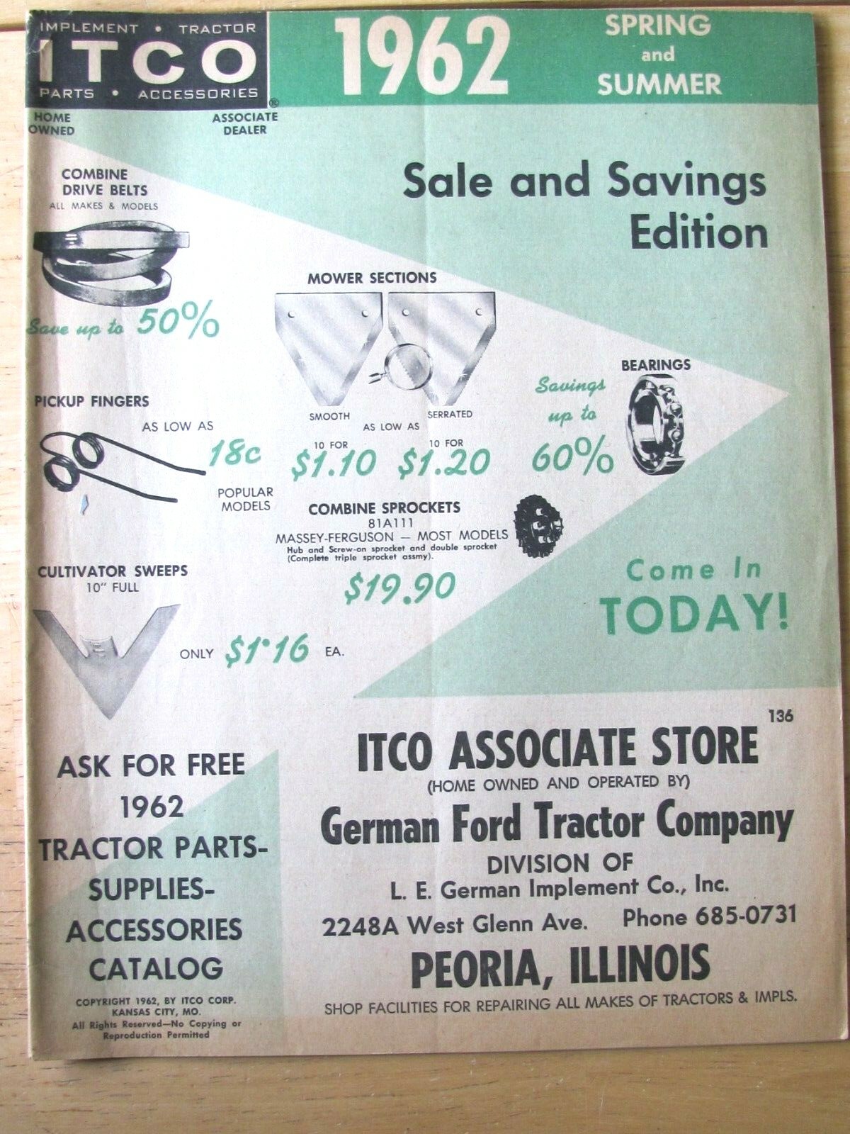 1962 FARM PART CATALOG ITCO GERMAN FORD TRACTOR CO PEORIA ILL