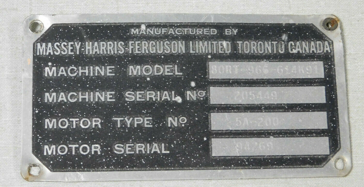 Massey-Harris Ferguson name plate Toronto Canada