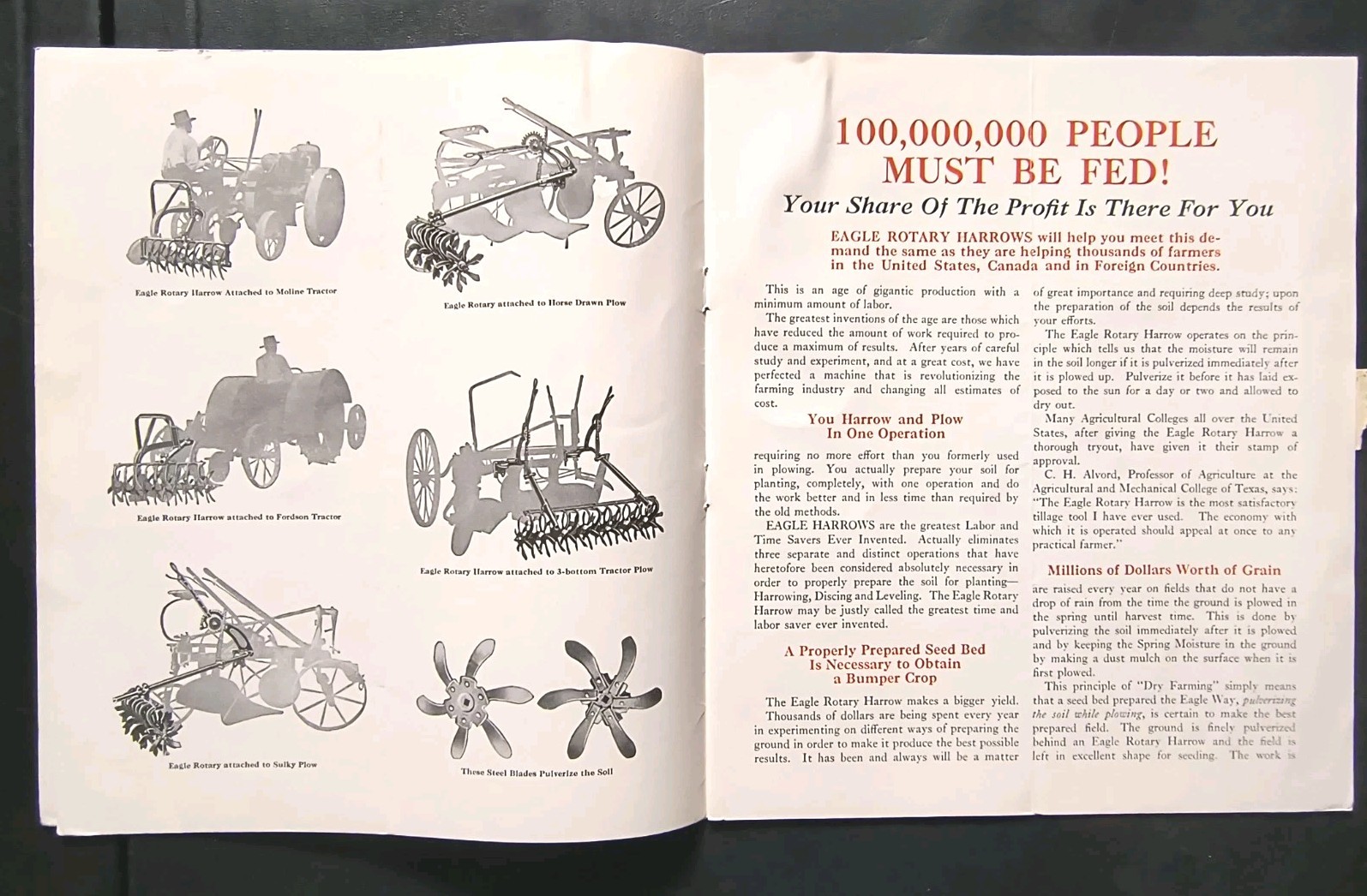 1920 Eagle Mfg. Rotary Harrow Dealer Advertising Brochure Lot Farming Ad Ill