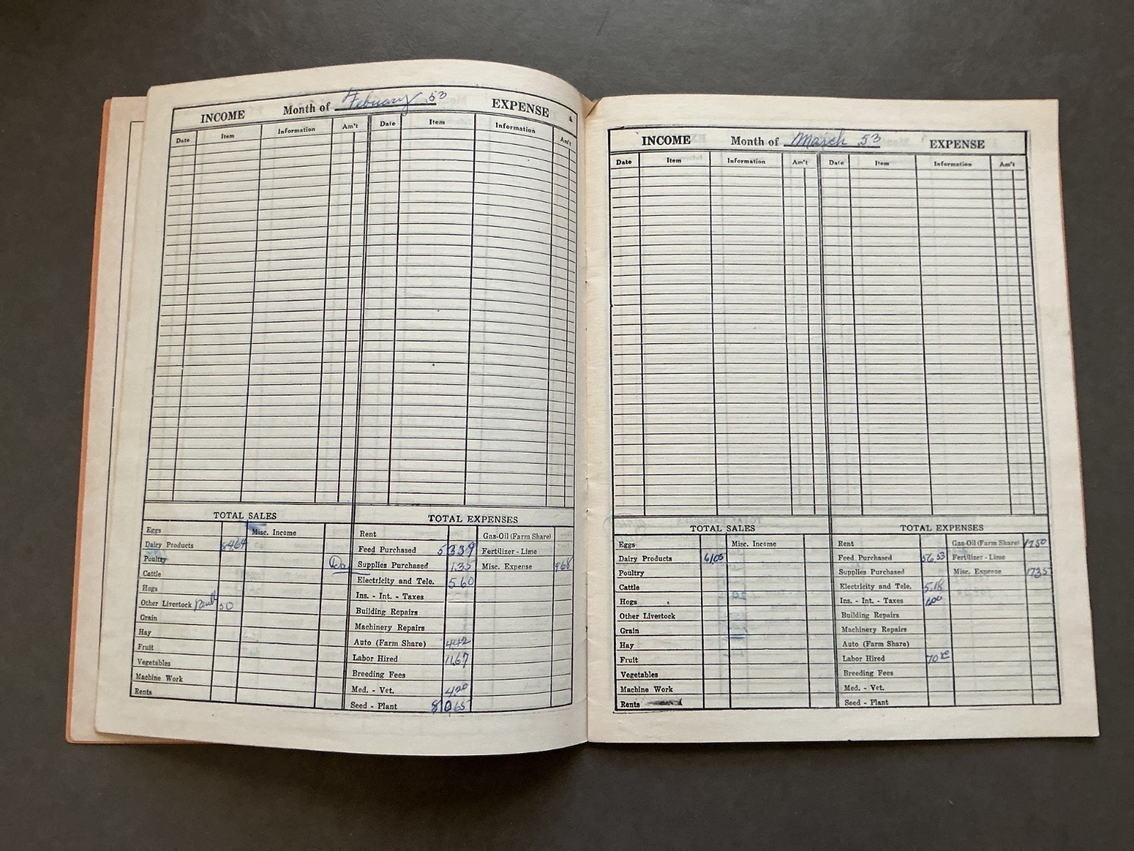 1952 Farm Acct. Record Book – Wakarusa Plumbing & Heating, New Paris, Indiana