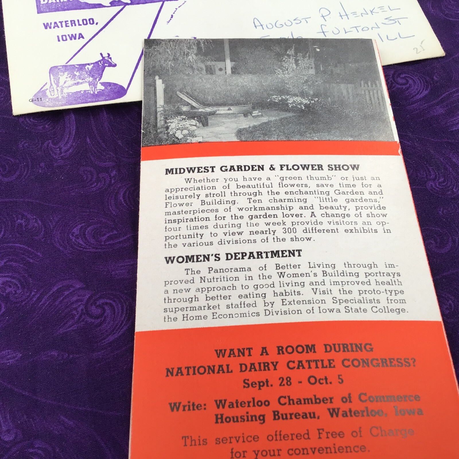 National Dairy Cattle Congress, 1957 Waterloo Cancel & Brochure, Chicago Park