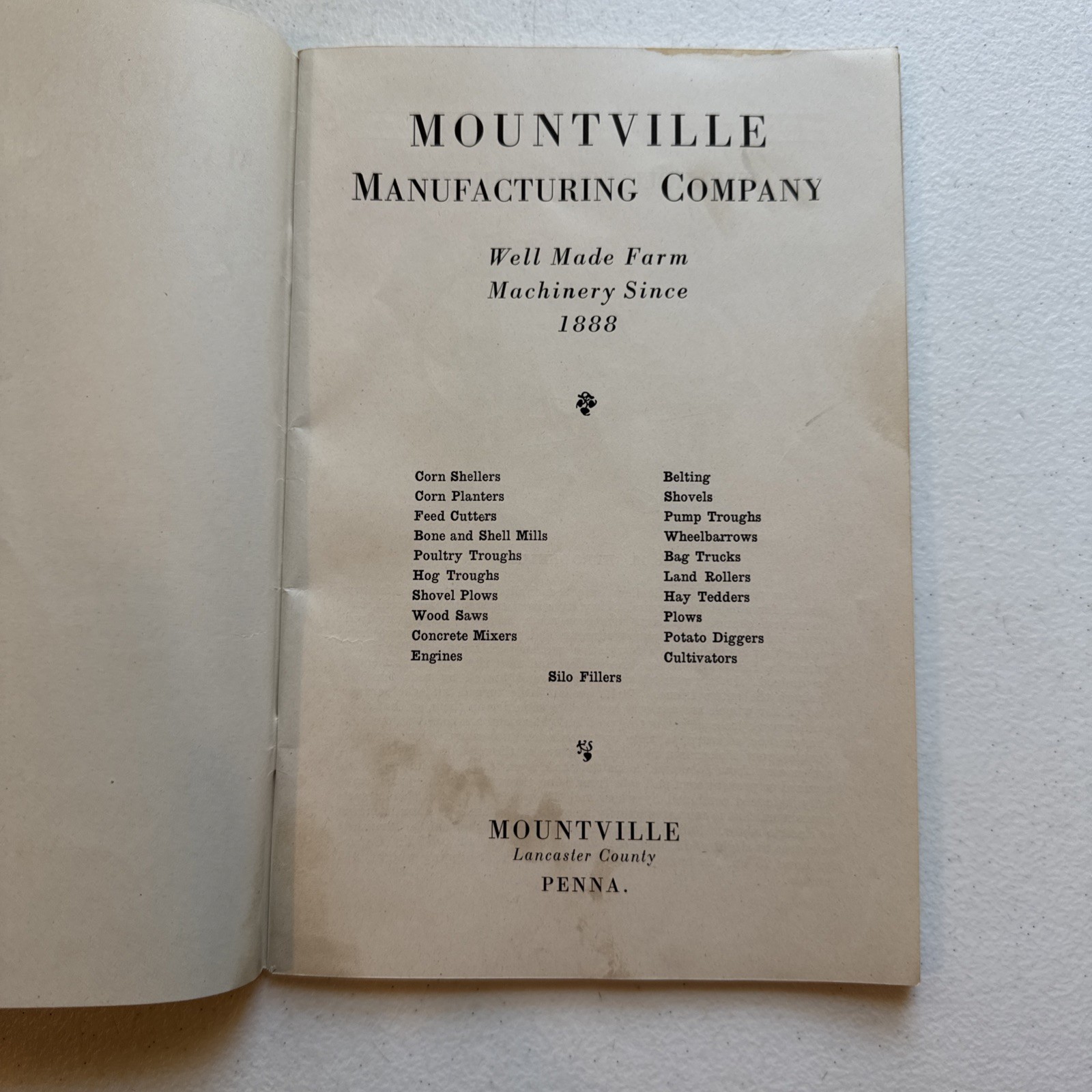 1928 Mountville Manufacturing Company Farm Machinery Catalog No. 7 Lancaster, Pa