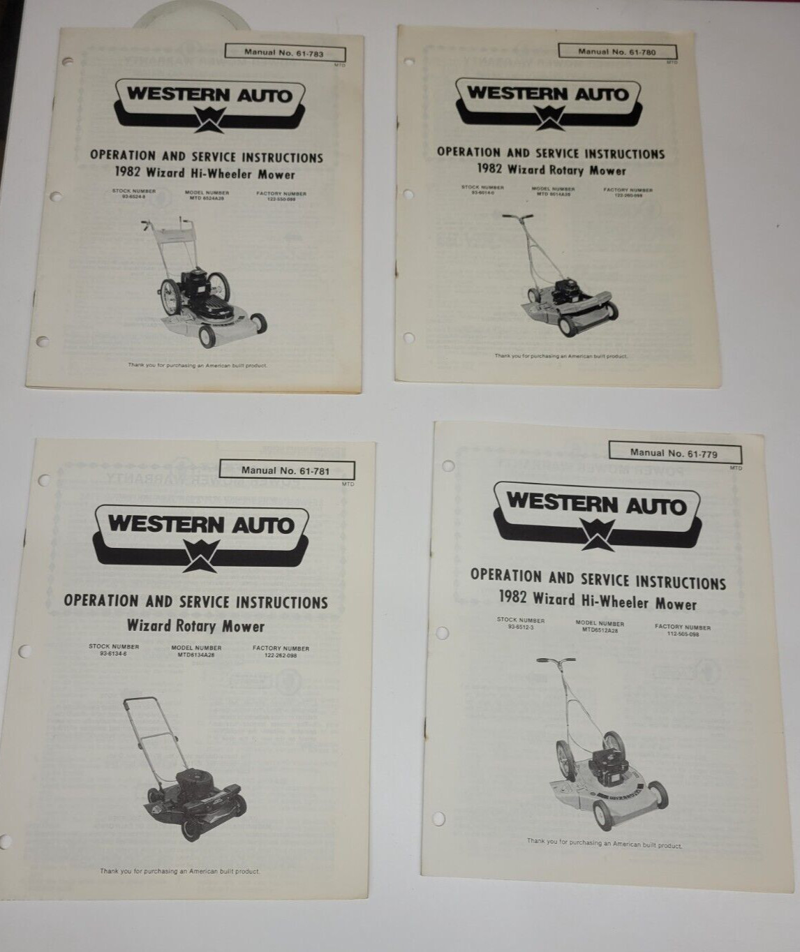 Lot VTG Western Auto WIZARD Lawn Mower Operating/Service Manual 1982
