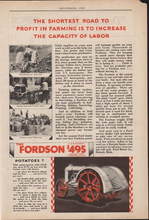 1927 FORDSON TRACTOR FARM CONSTRUCTION ENGINE DETROIT MICHIGAN FIELD ART 20481