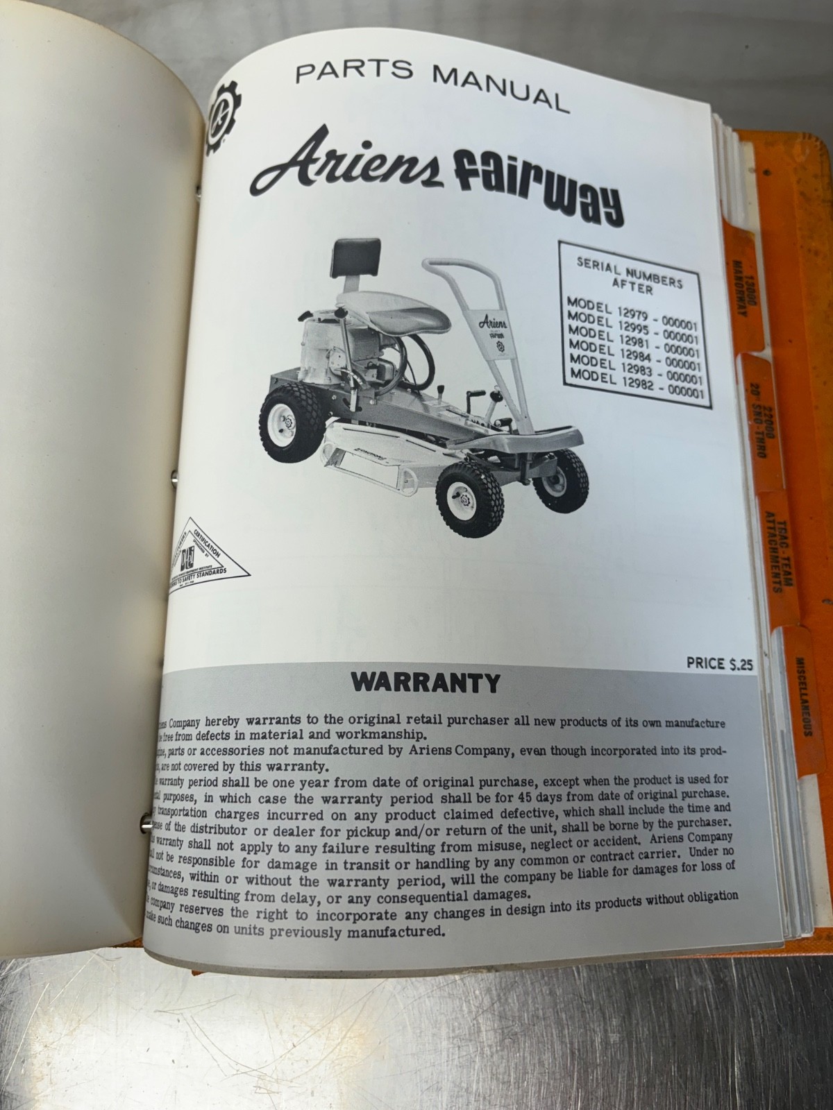 RARE ARIENS Equipment Dealer Service Manual Riding Mower Snow Mobile Tillers
