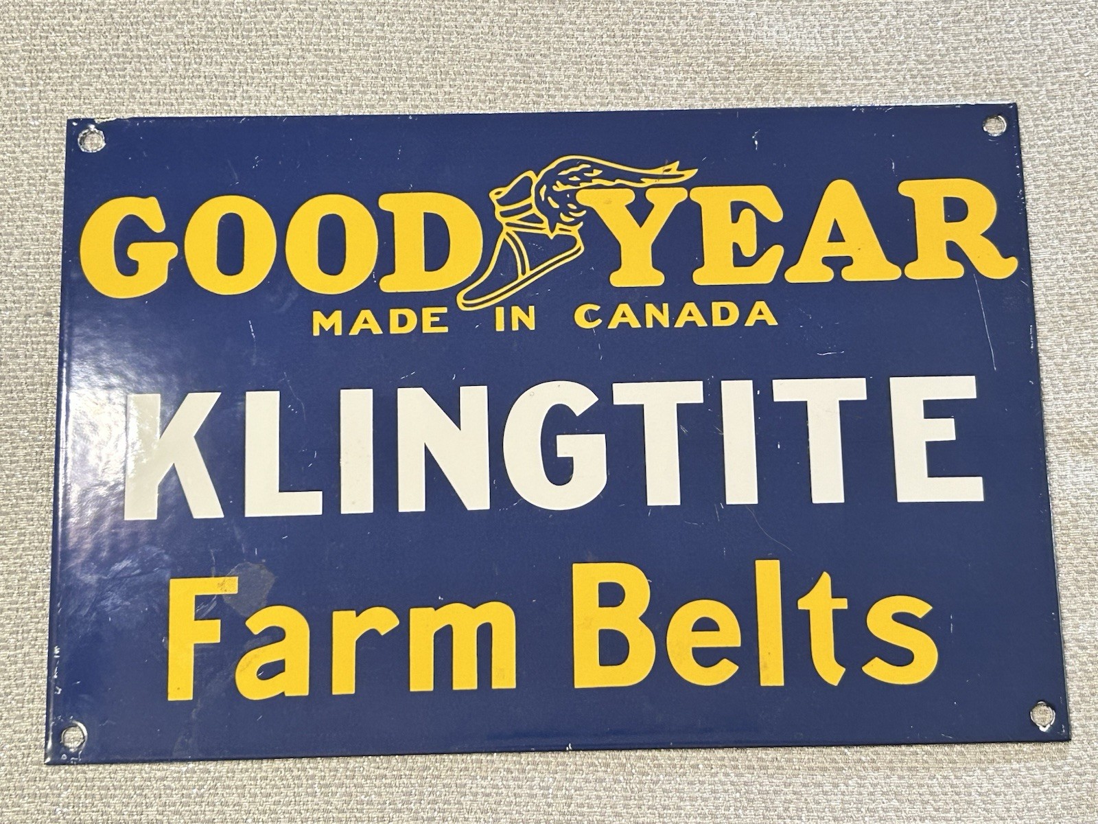 Vintage Porcelain Goodyear Klingtite Farm Belts Metal Sign