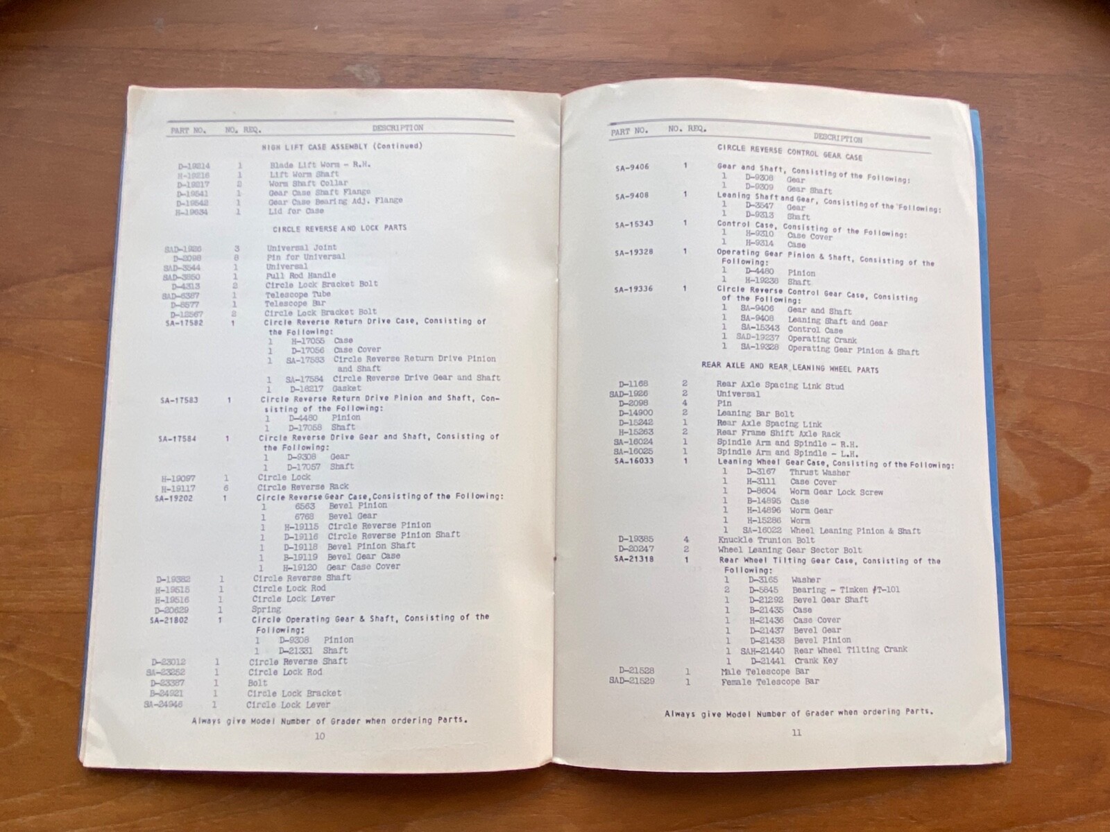VTG Galion Iron Works Leaning Wheel Grader Repair Parts List Catalog Road Equip