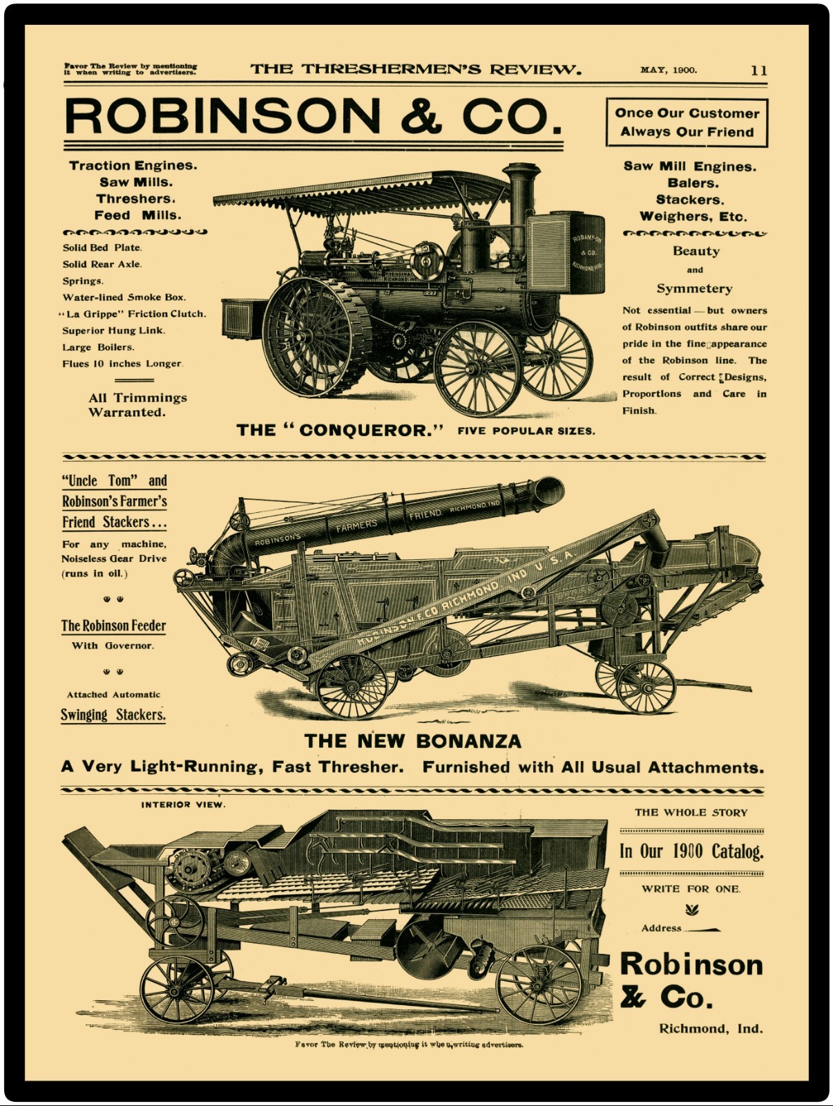 1900 Robinson Traction Engines & Threshing 9” x 12” New Metal Sign Richmond IN